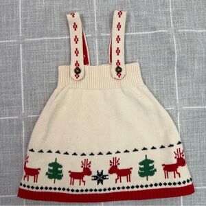 Hanna Andersson Dear Deer 12-18 Months Pinafore Overall Sweater Dress Christmas